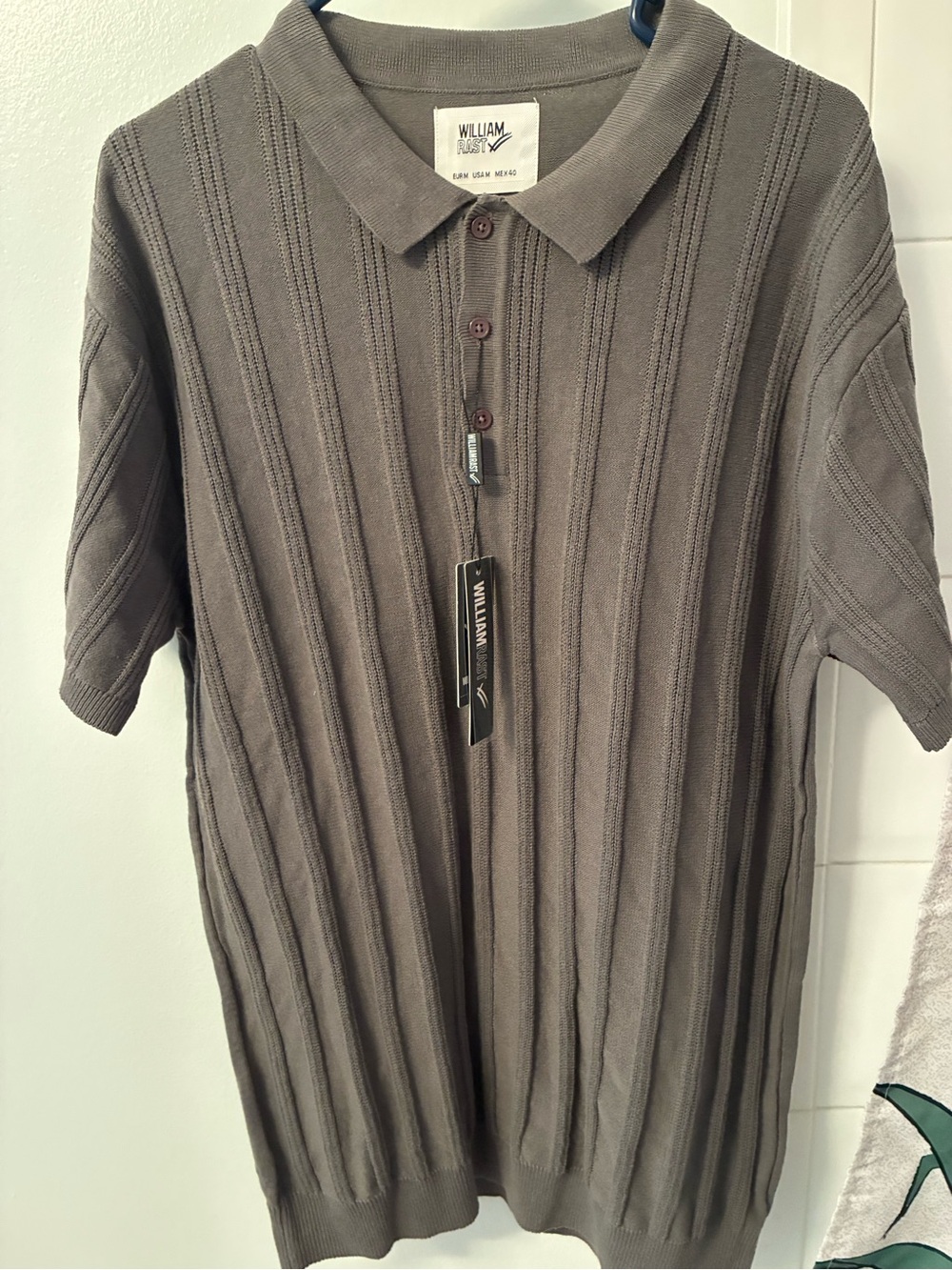 William Rast Men's Taupe Ribbed Short-Sleeve Polo